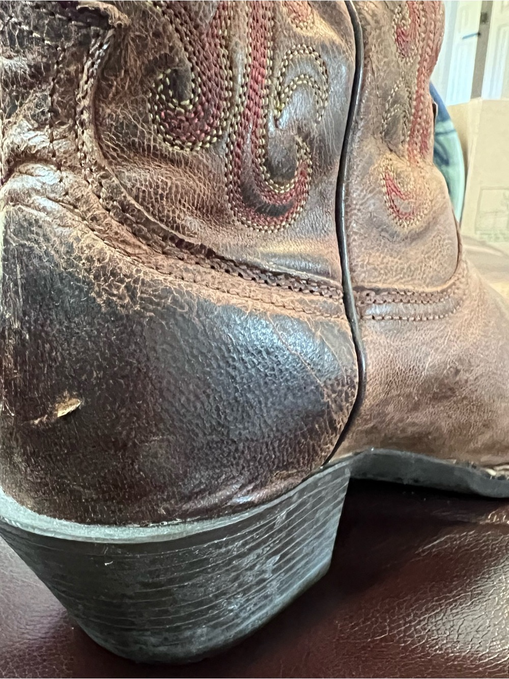 Ariat cowgirl boots size 7B women’s brown leather square toe with red stitching - Picture 10 of 12